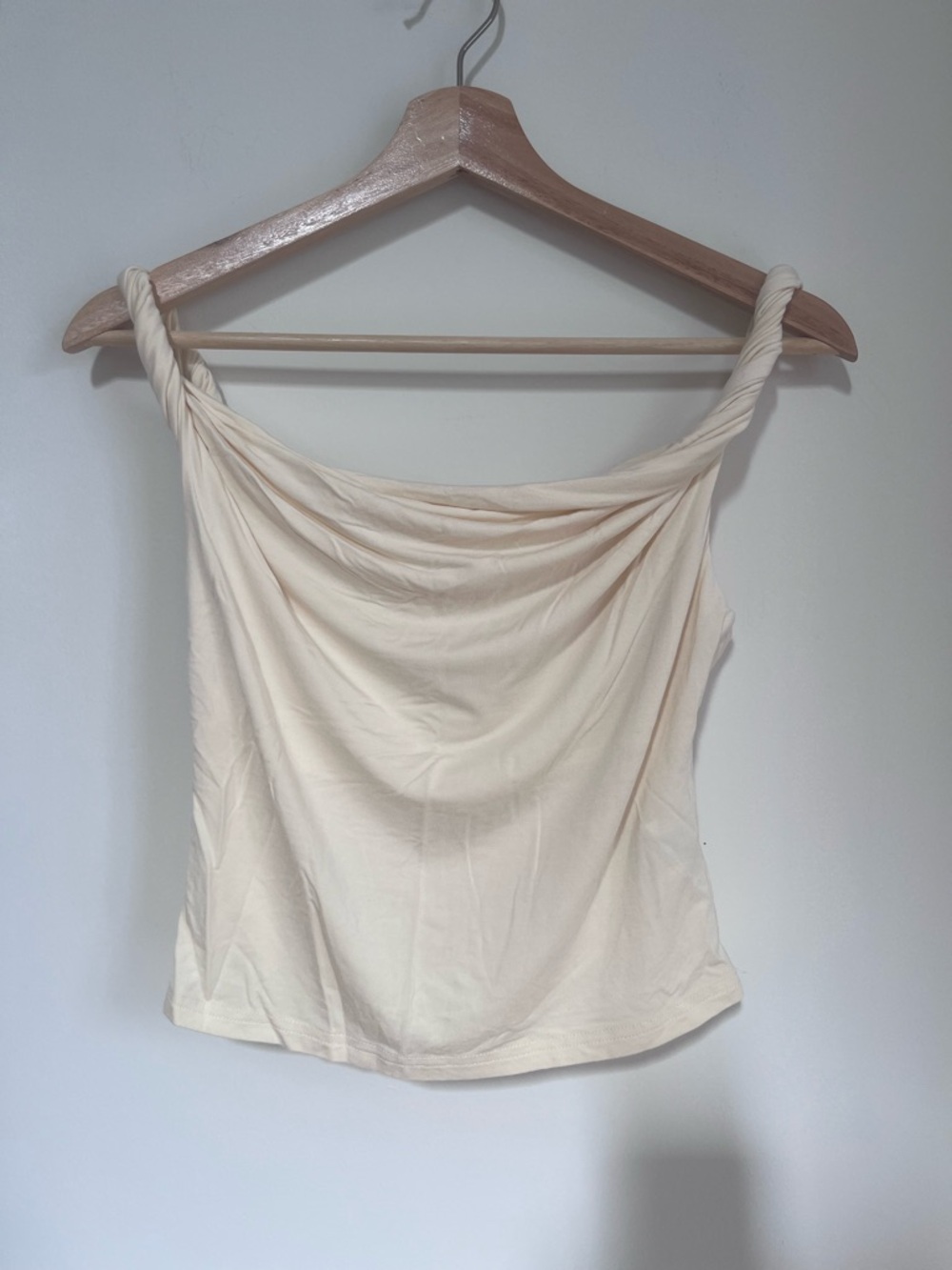 Cream Twisted Strap Draped Tank Top